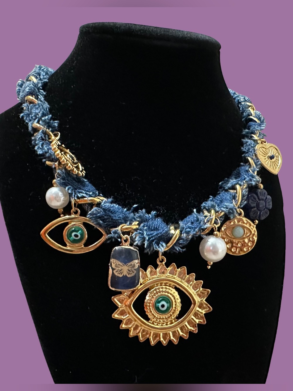 Gold & Blue Evil Eye Charm Necklace -